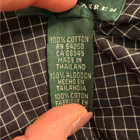 Lauren Ralph Lauren Women’s Black Grid Check Button Down Blouse Size L - Picture 11 of 13